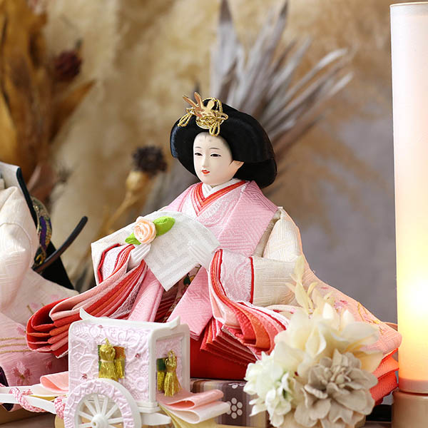 久月　 雛人形　衣裳着 ケース入り 親王飾り 芥子親王 花飾り アクリルケース　詳細画像