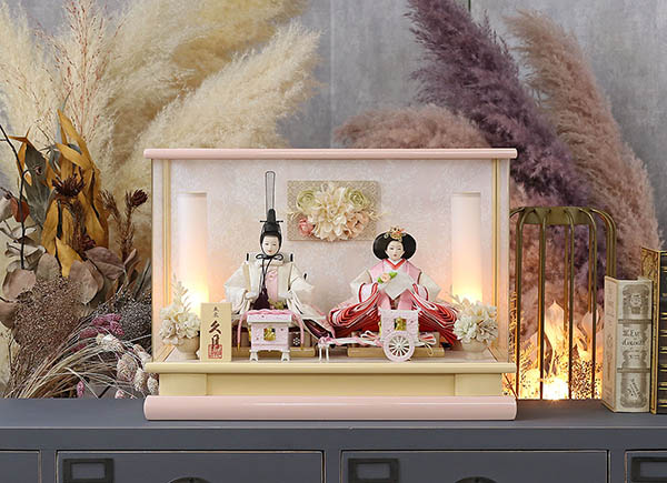 久月　 雛人形　衣裳着 ケース入り 親王飾り 芥子親王 花飾り アクリルケース　詳細画像