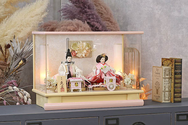 久月　 雛人形　衣裳着 ケース入り 親王飾り 芥子親王 花飾り アクリルケース　詳細画像