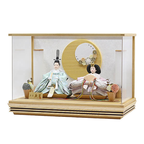 久月　 雛人形　久月 衣裳着 ケース入り 親王飾り 芥子親王 白木 木目 つまみ細工 アクリルケース飾り　詳細画像
