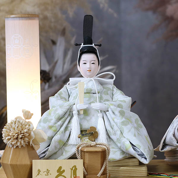 久月　 雛人形　久月 衣裳着 フラワーアート ケース入り 親王飾り レース 小三五親王 白木 木目 アクリルケース飾り　詳細画像