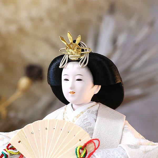 久月　 雛人形　久月 衣裳着 フラワーアート ケース入り 親王飾り レース 小三五親王 白木 木目 アクリルケース飾り　詳細画像