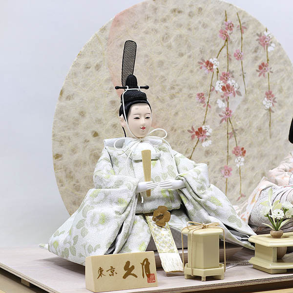 久月　 雛人形　久月 衣裳着 桜柄繭玉LED衝立 ケース入り 親王飾り 小三五親王 アクリルケース飾り　詳細画像
