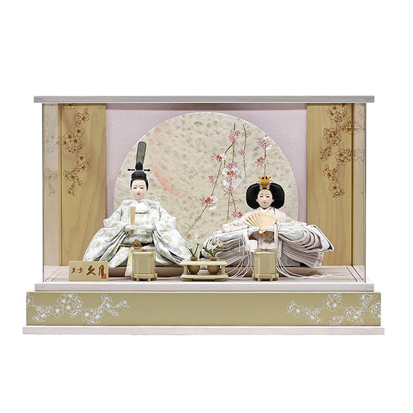 久月 衣裳着 桜柄繭玉LED衝立 ケース入り 親王飾り 小三五親王 アクリルケース飾り