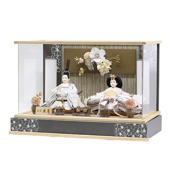 久月　 雛人形　久月 衣裳着 洋花飾り ケース入り 親王飾り 小三五親王 アクリルケース飾り　詳細画像