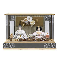 雛人形: 久月 衣裳着 洋花飾り ケース入り 親王飾り 小三五親王 アクリルケース飾り