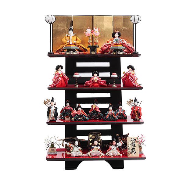 雛人形 久月 正絹有職 黄櫨染 衣裳着 芥子親王 二寸官女 棚式四段飾り 詳細画像 久月 雛人形 正絹有職 黄櫨染 衣裳着 芥子親王 二寸官女 棚式四段飾り 詳細画像