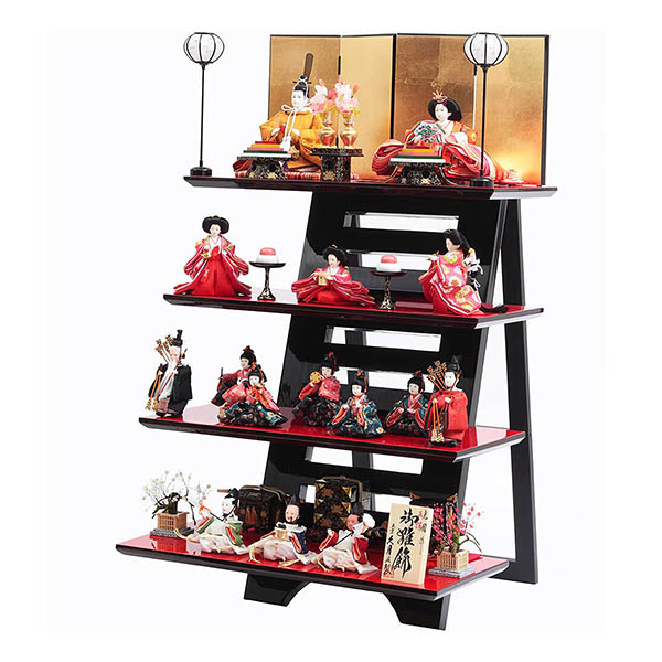 雛人形 久月 正絹有職 黄櫨染 衣裳着 芥子親王 二寸官女 棚式四段飾り 詳細画像 久月 雛人形 正絹有職 黄櫨染 衣裳着 芥子親王 二寸官女 棚式四段飾り 詳細画像