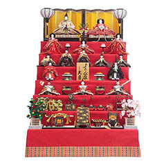 雛人形: 衣裳着 九番親王 大三五 十五人揃い 緋毛氈 七段飾り 【D-62/6HR-D27】