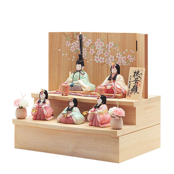 久月　 雛人形　一秀作 桃葉雛 木目込み 五人 収納飾り　詳細画像
