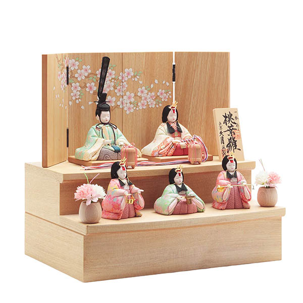久月　 雛人形　一秀作 桃葉雛 木目込み 五人 収納飾り　詳細画像