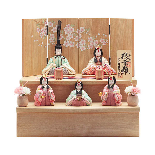 一秀作 桃葉雛 木目込み 五人 収納飾り 【D-95/5HR-M58】