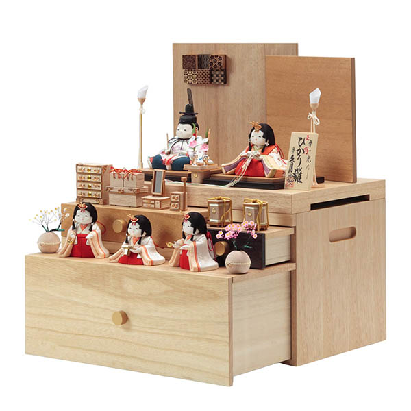 久月　 雛人形　幸一光作 正絹 ひかり雛 木目込み 親王 官女 五人 収納飾り　詳細画像