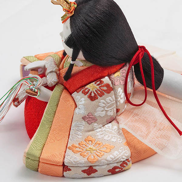 久月　 雛人形　幸一光作 正絹 ひかり雛 木目込み 親王 官女 五人 収納飾り　詳細画像