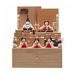 雛人形: 幸一光作 正絹 ひかり雛 木目込み 親王 官女 五人 収納飾り 【D-99/73HR-M31】