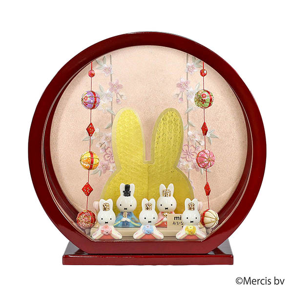 miffy  ミッフィー 磁器 ひな人形 うさこ 親王 官女 五人飾り 白檀塗り 鞠三連つるし付き 