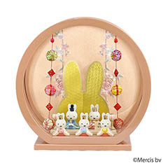 雛人形: miffy  ミッフィー 磁器 ひな人形 うさこ 親王 官女 五人飾り パールピンク塗り 鞠三連つる