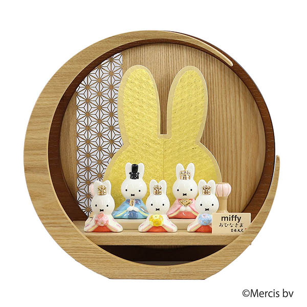 miffy ミッフィー 磁器 ひな人形 うさこ 親王 官女 五人飾り 透かし麻の葉模様 木製 円形