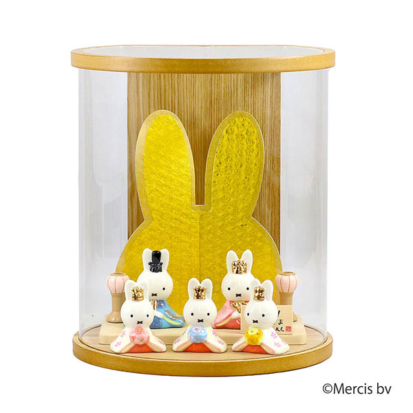 miffy ミッフィー 磁器 ひな人形 うさこ 親王 官女 五人飾り タモ 白木 まどか 円形 筒