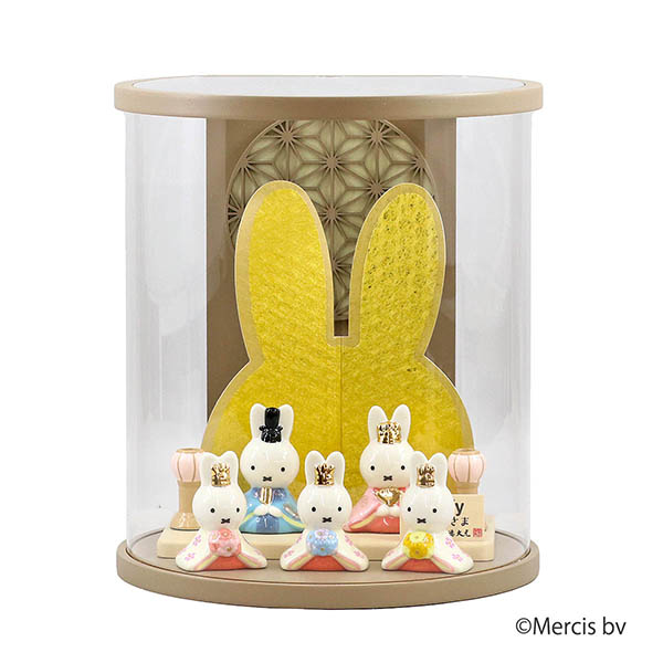 miffy ミッフィー 磁器 ひな人形 うさこ 親王 官女 五人飾り モカ塗り まどか 麻の葉文様