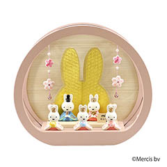 雛人形: miffy  ミッフィー 磁器 ひな人形 うさこ 親王 官女 五人飾り 円型 丸型 木目バック ピン