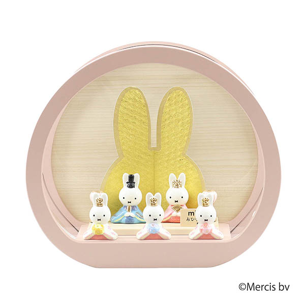 miffy ミッフィー 磁器 ひな人形 うさこ 親王 官女 五人飾り 円型 丸型 木目バック ピン