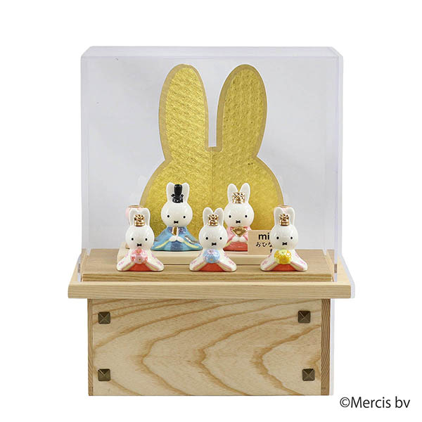 miffy ミッフィー 磁器 ひな人形 うさこ 親王 官女 五人飾り 白木 木目 アクリルケース