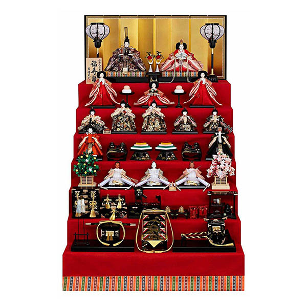 正絹 十番親王 三五 十五人揃い 福寿雛 緋毛氈 【330N20362】