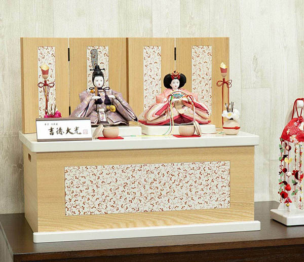 吉徳　 雛人形　柳親王 白木調 木目 収納箱飾り 　詳細画像