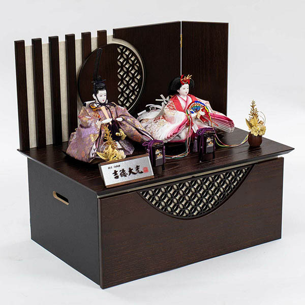吉徳　 雛人形　芥子親王 木目 LEDライト付き屏風・収納箱飾り　詳細画像
