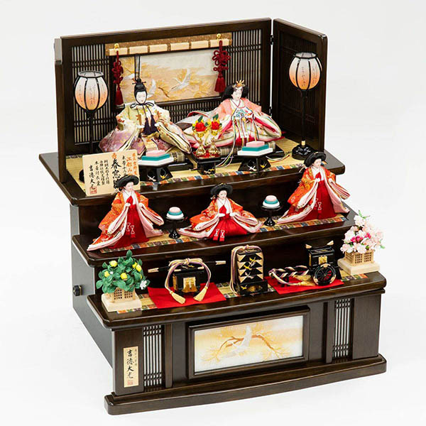 吉徳　 雛人形　正絹 京十一番親王 小芥子官女 五人飾り 江都みやび 春窓雛　詳細画像