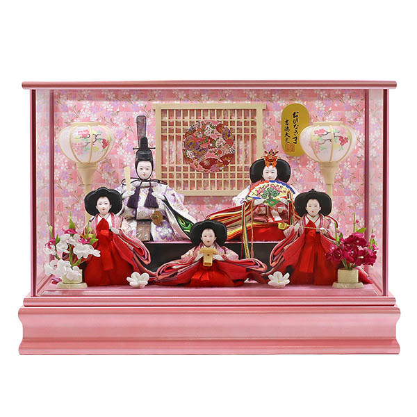 ケース入り 小芥子親王 柳官女 五人飾り ガラスケース