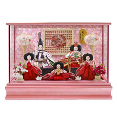 雛人形: ケース入り 小芥子親王 柳官女 五人飾り ガラスケース