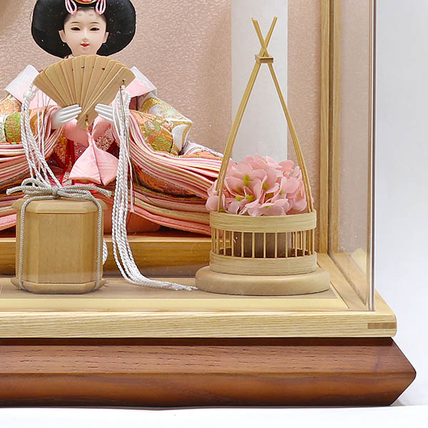 吉徳　 雛人形　白木 木目 花飾り アクリルケース入り 親王飾り　詳細画像