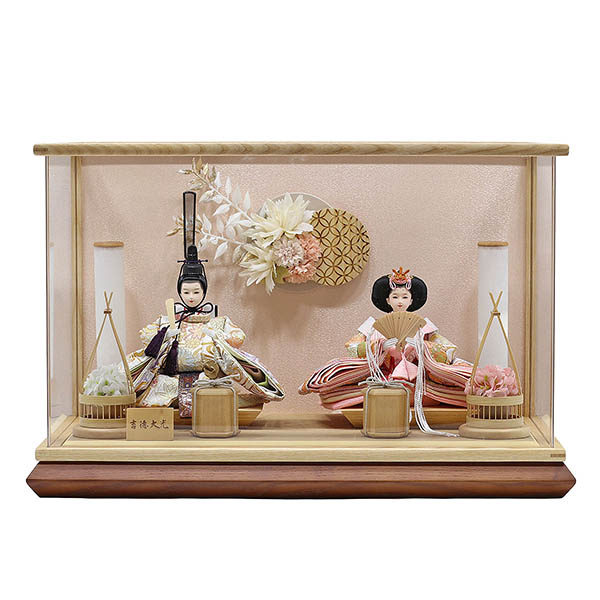 白木 木目 花飾り アクリルケース入り 親王飾り