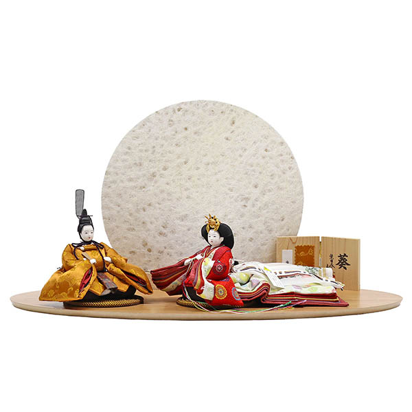 柴田家千代作 葵 黄櫨染 唐花文様 金茶/赤 柳親王 裾長衣装着 円形 丸型 LED照明付き 満月繭