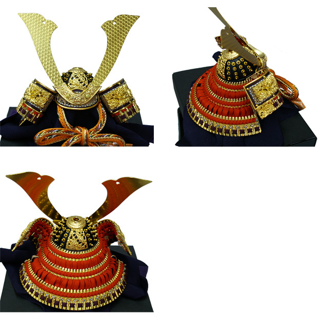 久月　兜　金屏風平台飾り（正絹糸縅）