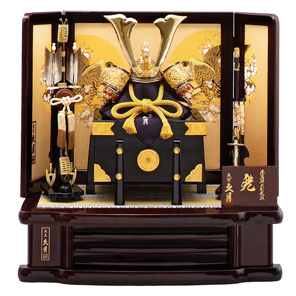 久月 色々縅18号兜 丸鷹に桜枠屏風飾り