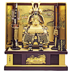 久月 金箔押小札 正絹緋縅15号大鎧 高雄秋景桐枠屏風飾り 【29112】