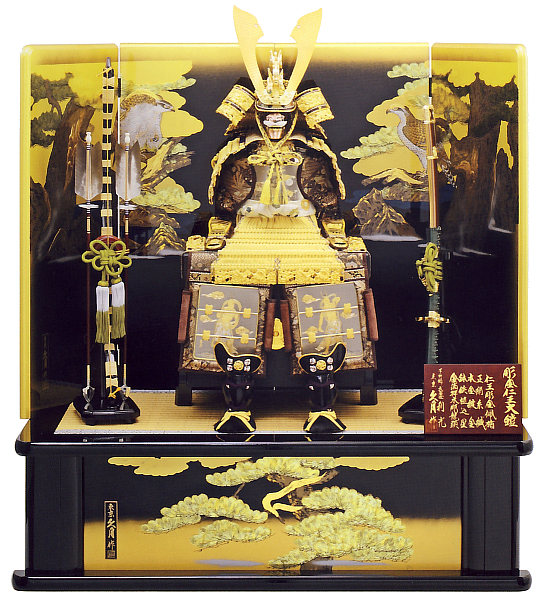久月作 彫金仁王 正絹緋縅12号大鎧 新松鷹屏風飾り 利光監製 【29352】