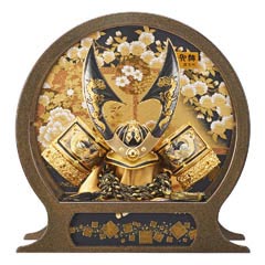 五月人形: 剣竜 兜飾り オルゴール付き 彩色金ＬＧ 手鏡型 丸形 アクリルケース飾り 【G2-5】