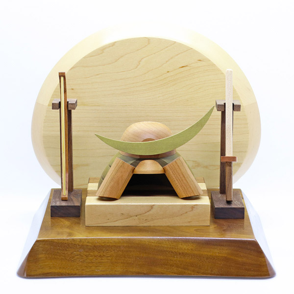 木製 無垢材の兜 muku （むく） 伊達政宗 弓・太刀 高級木材使用台屏風セット