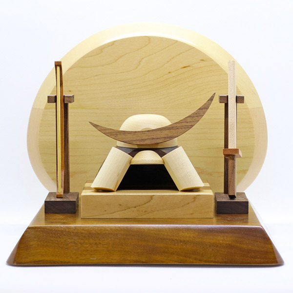 木製 無垢材の兜 muku （むく） 伊達政宗 弓・太刀 高級木材使用台屏風セット
