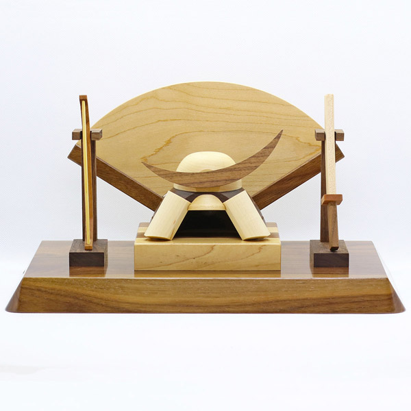 木製 無垢材の兜 muku （むく） 伊達政宗 弓・太刀 高級木材使用 扇型屏風 飾り台セット