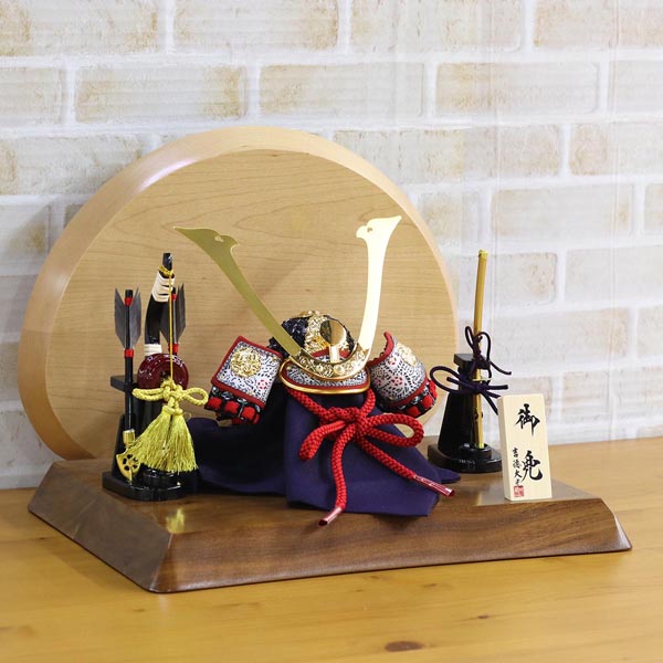 吉徳　 五月人形　豆11号 兜 長鍬形 高級木材使用台屏風 弓太刀セット　詳細画像