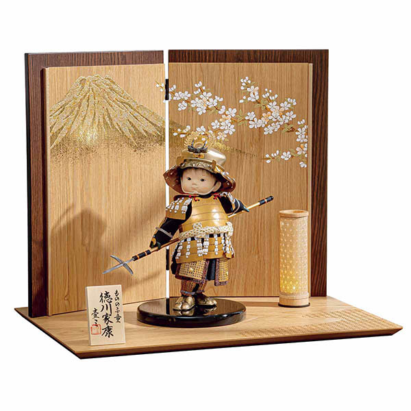壹三作 （いちぞう） もののふ童 徳川 富士に桜 木製飾り台屏風 LED灯り付き 子供大将飾り