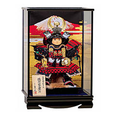 五月人形: 平安豊久作 赤富士徳川 ガラスケース飾り
