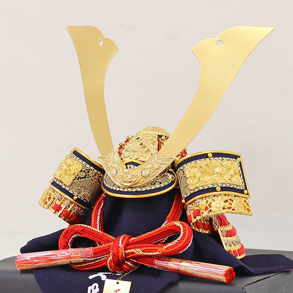 久月　 五月人形　久月 兜 平飾り 正絹 赤糸縅 金屏風　詳細画像