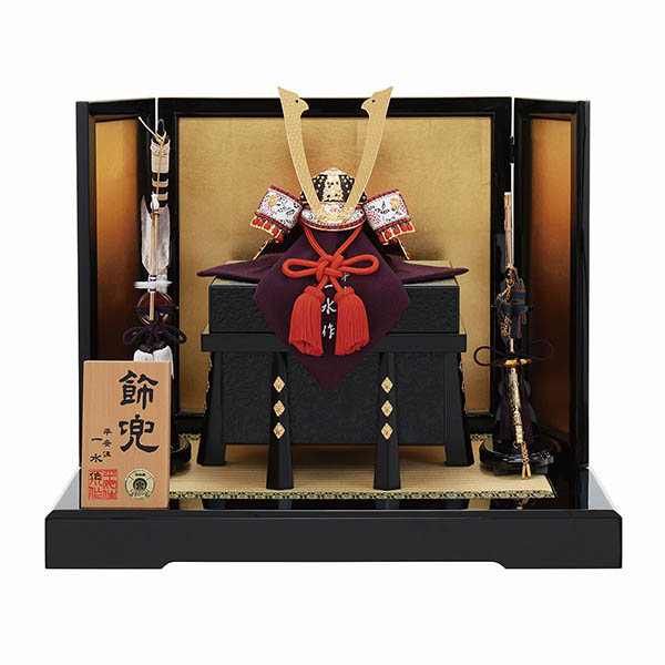 平安一水作 一枚物 正絹 朱赤糸縅 金箔小札 兜 平飾り