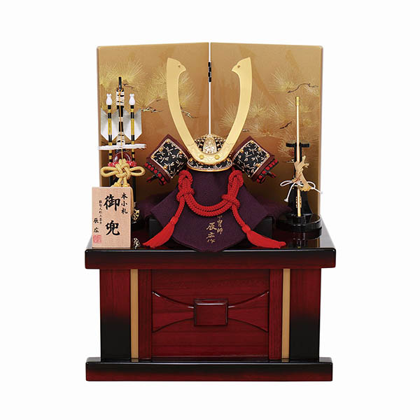 辰広作 正絹 赤・朱糸縅 本小札 兜 桐 ワイン黒ぼかし 収納飾り